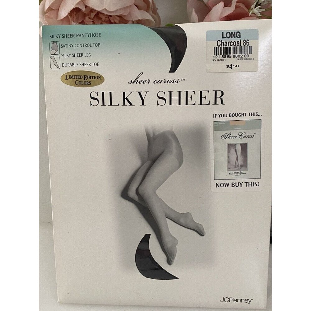 JcPenney Lot of 2 Sheer Caress Silky Sheer Long Charcoal 86 New Control Top Vtg - Picture 12 of 16